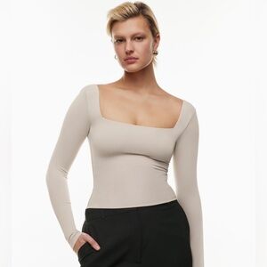 Aritzia Contour Squareneck Long Sleeve Top Small Beige Tan Neutral